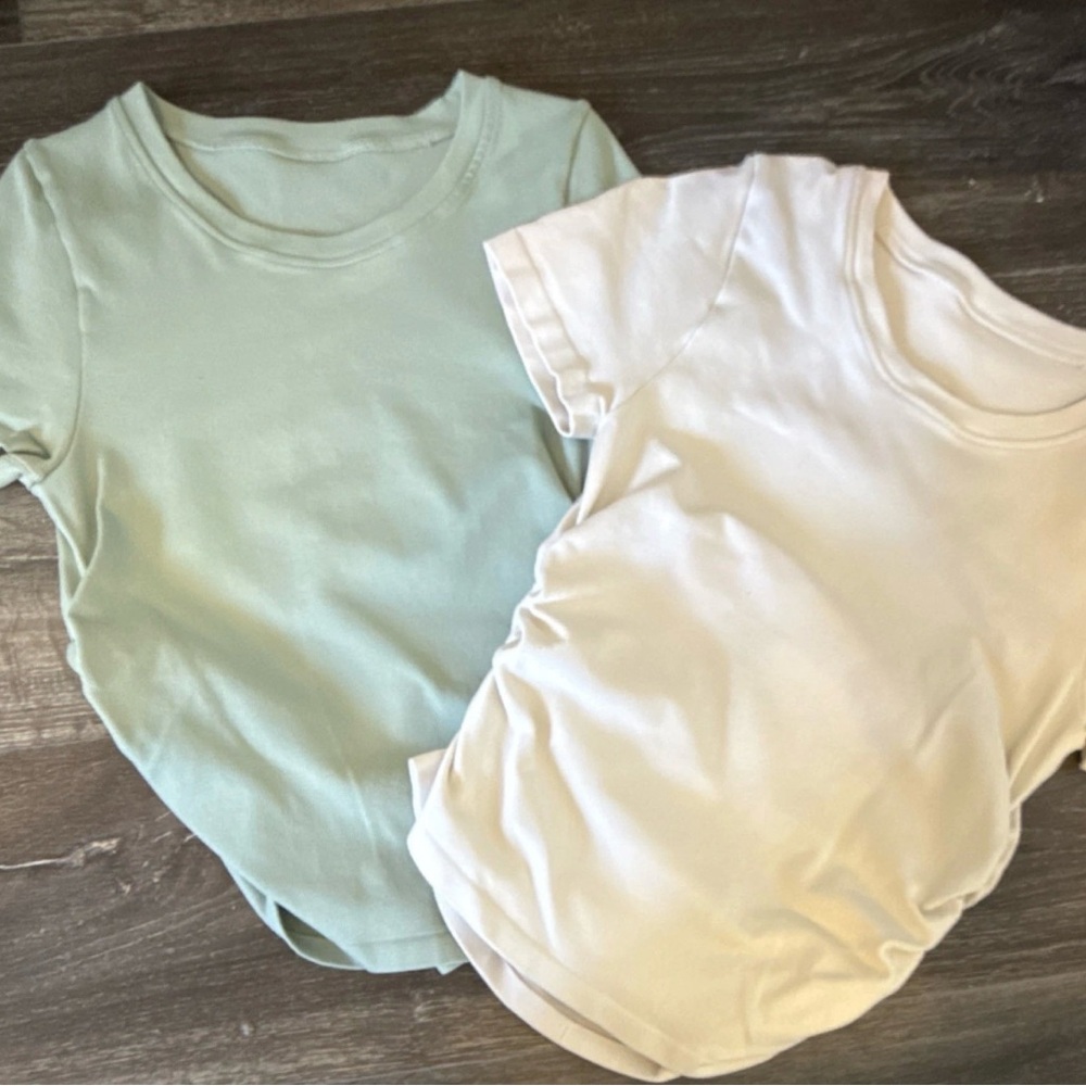 Kids' Short Sleeve Tees in Soft Green and White